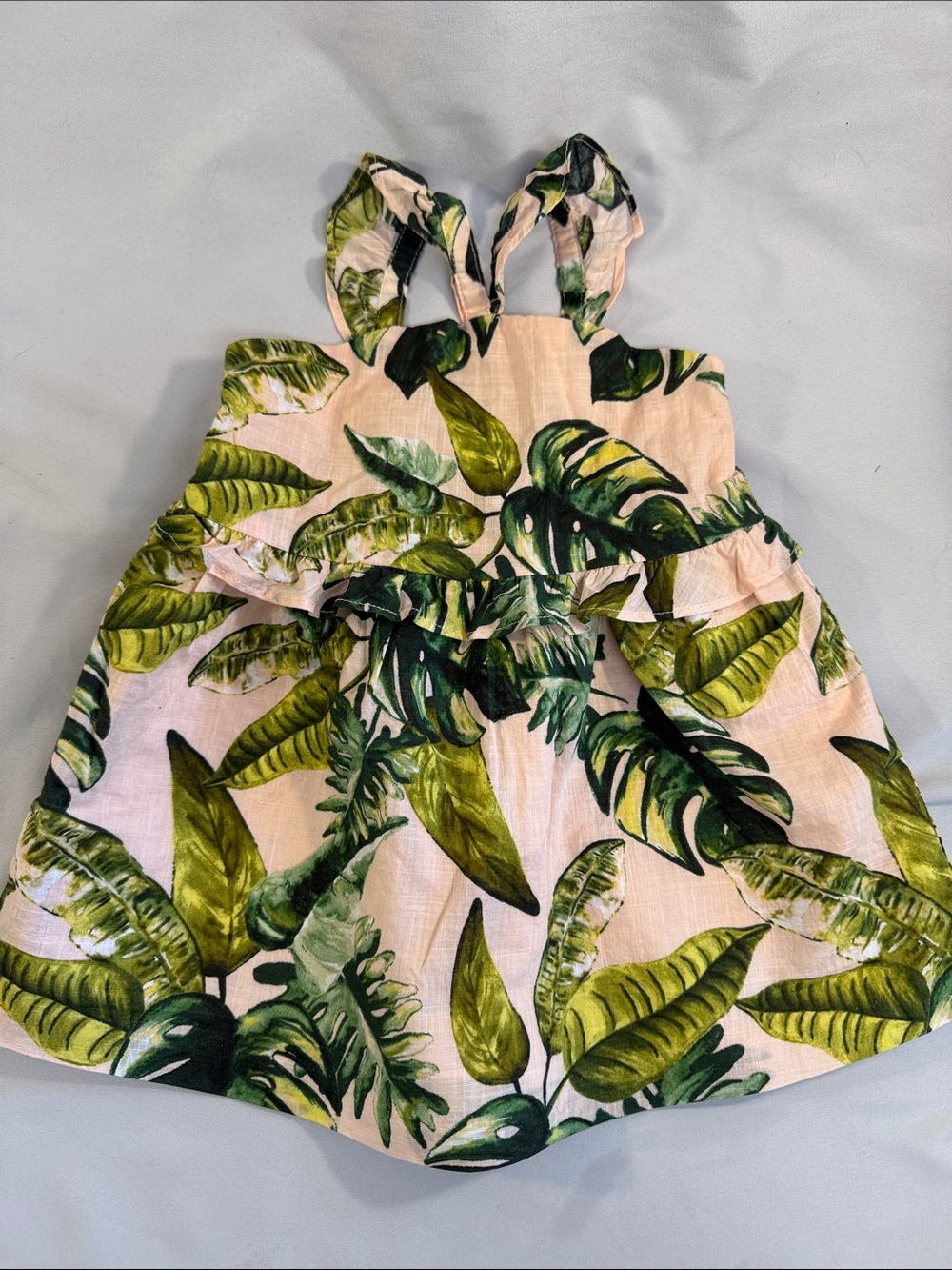 Janie and Jack Pink Dress with Green Tropical Leaf Print